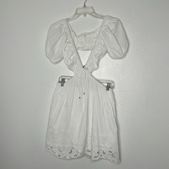 Tularosa Colleen White Mini Dress Sleeve Cotton Elastic Waist Size Small - Picture 2 of 7